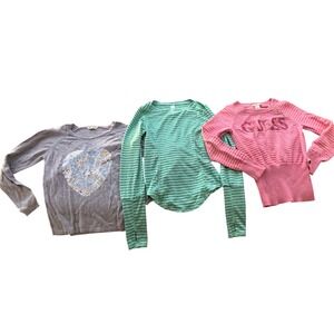 Guess Kids Pink Striped Sequin Logo Sweater Size‎ 7 & Two Long Sleeve Tops